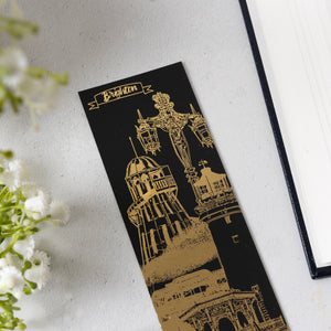 Brighton landmarks gold foil bookmark detail laid on white surface