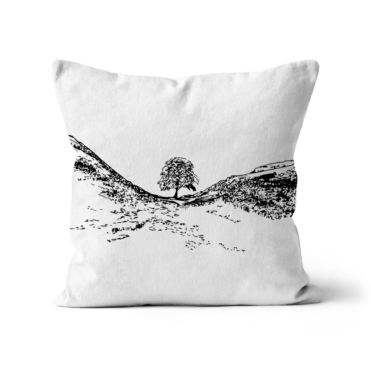 Sycamore Gap themed cushion with cover featuring Sycamore Gap print by Powder Butterfly