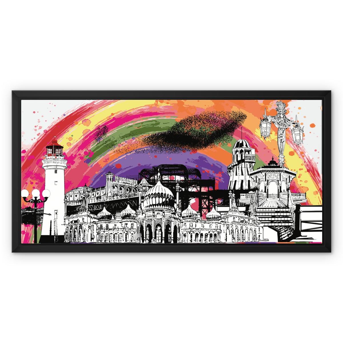 Framed Canvas Print of Brightons Landmarks by Powder Butterfly