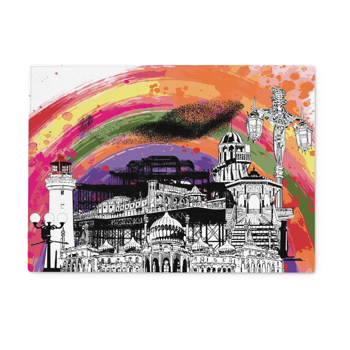 Brighton themed chopping board with 'Rainbow Glass' design by Powder Butterfly