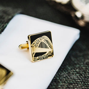 PowderButterfly Tyne Bridge Cuff Links with black and gold enamel and illustration