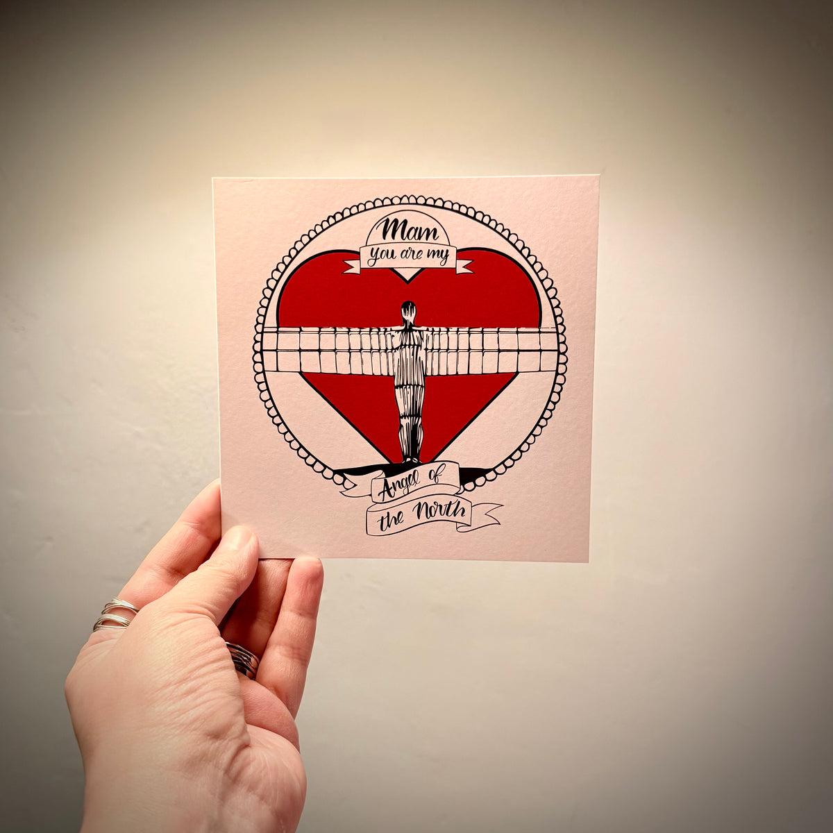 “Mam you are my Angel of the North” Card (Red Heart)