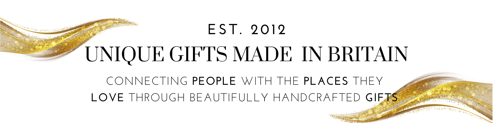 Unique Gifts Made in Britain Banner Image also with Powder Butterflys statement - Connecting people with the places they love through beautifully handcrafted gifts