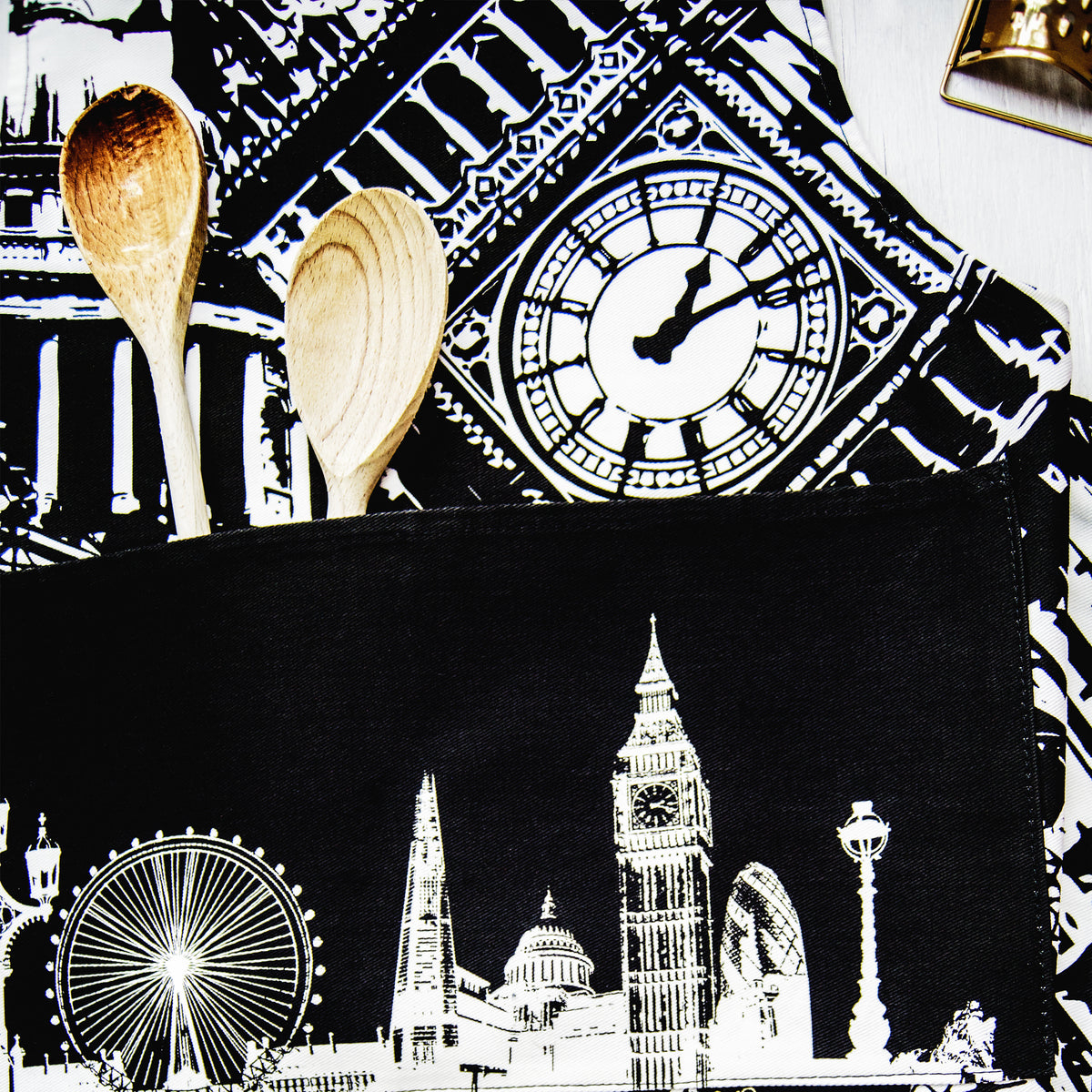 London Landmarks Themed  Apron - St Paul's Cathedral, Big Ben, London Eye, The Shard