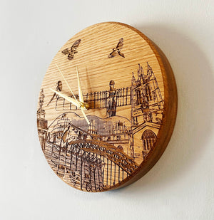 Handcrafted Solid Oak Laser engraved Newcastle Clock