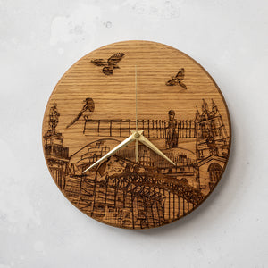 Handcrafted Solid Oak Laser engraved Newcastle Clock