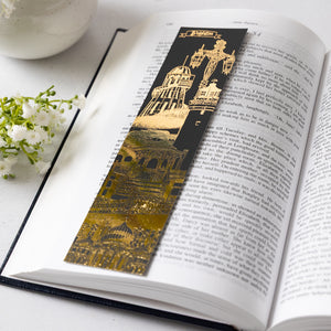 Brighton landmarks gold foil bookmark laid on an open book