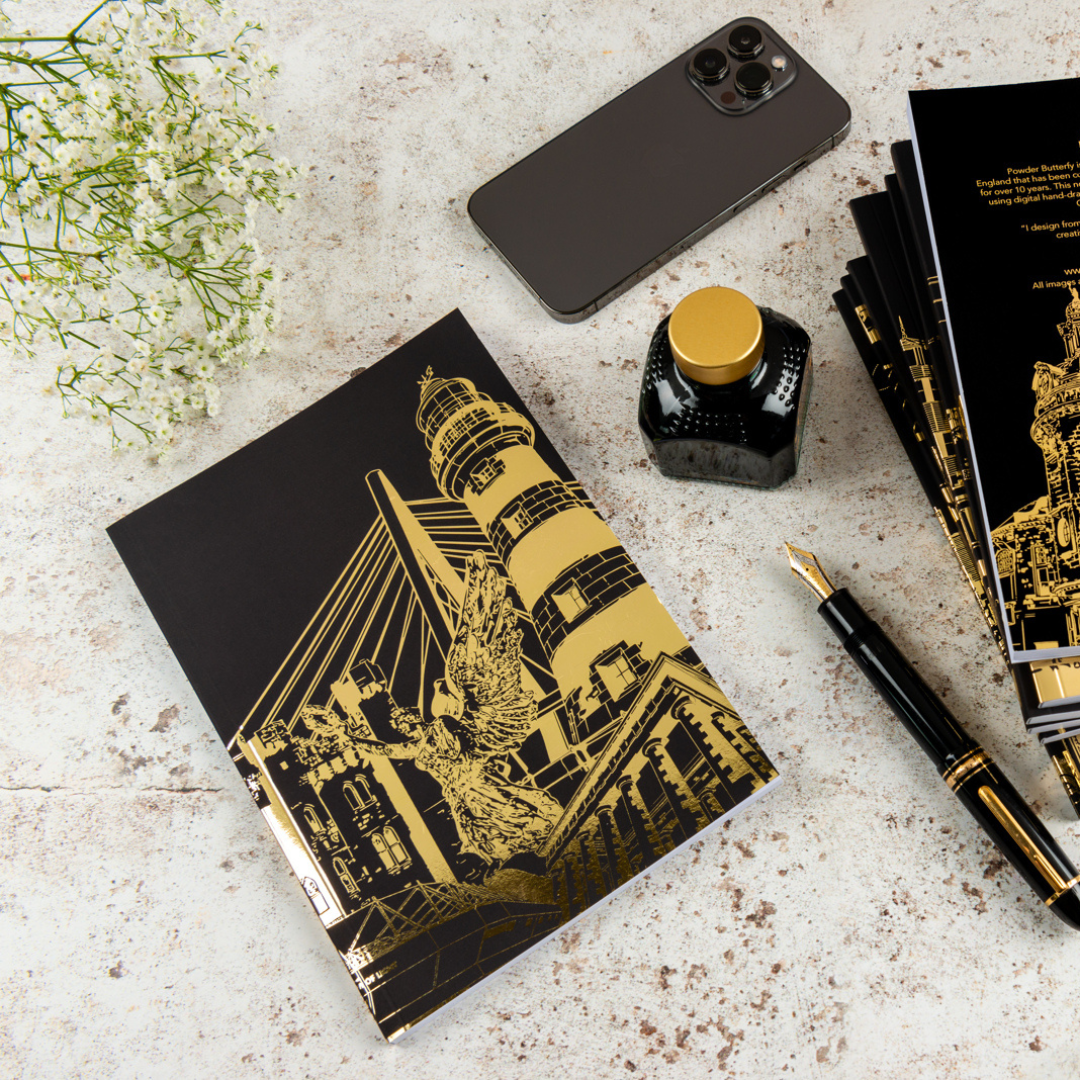 Sunderland city notebook featuring famous landmarks around Sunderland such as the Stadium of Light.