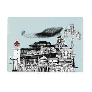 Glass Chopping board rectangle featuring Brighton landmarks designed by Powder Butterfly