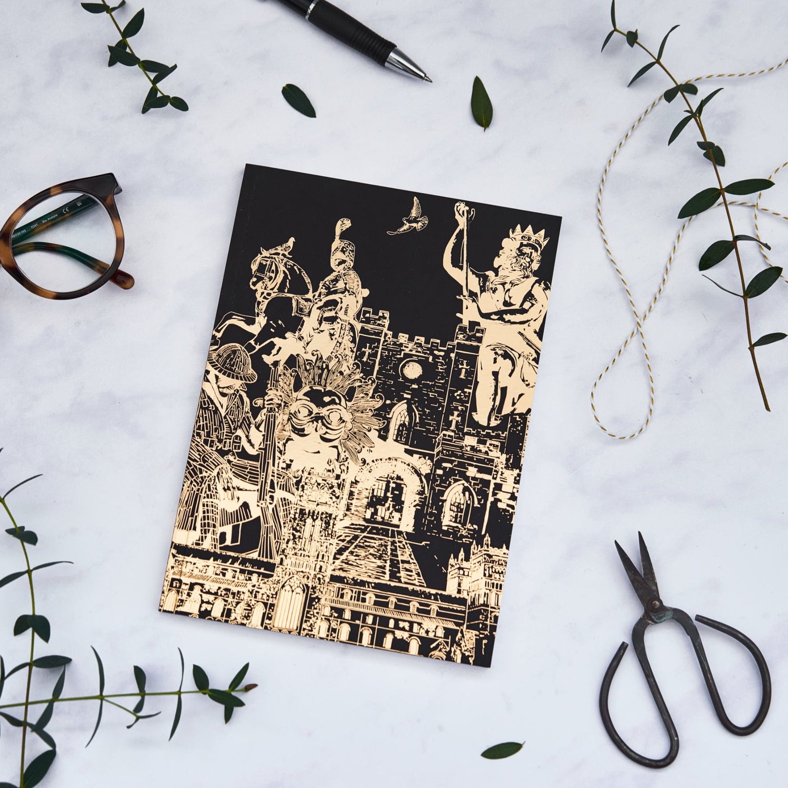 Durham Cathedral Notebook - PowderButterfly Stationery Durham Softback Gold Foil Notebook featuring a golf foil illustration of Durham Cathedral 