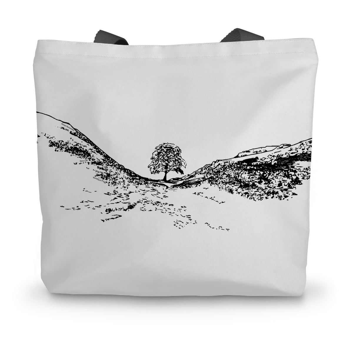 Sycamore Gap themed canvas tote bag featuring the Sycamore Gap tree design by Powder Butterfly
