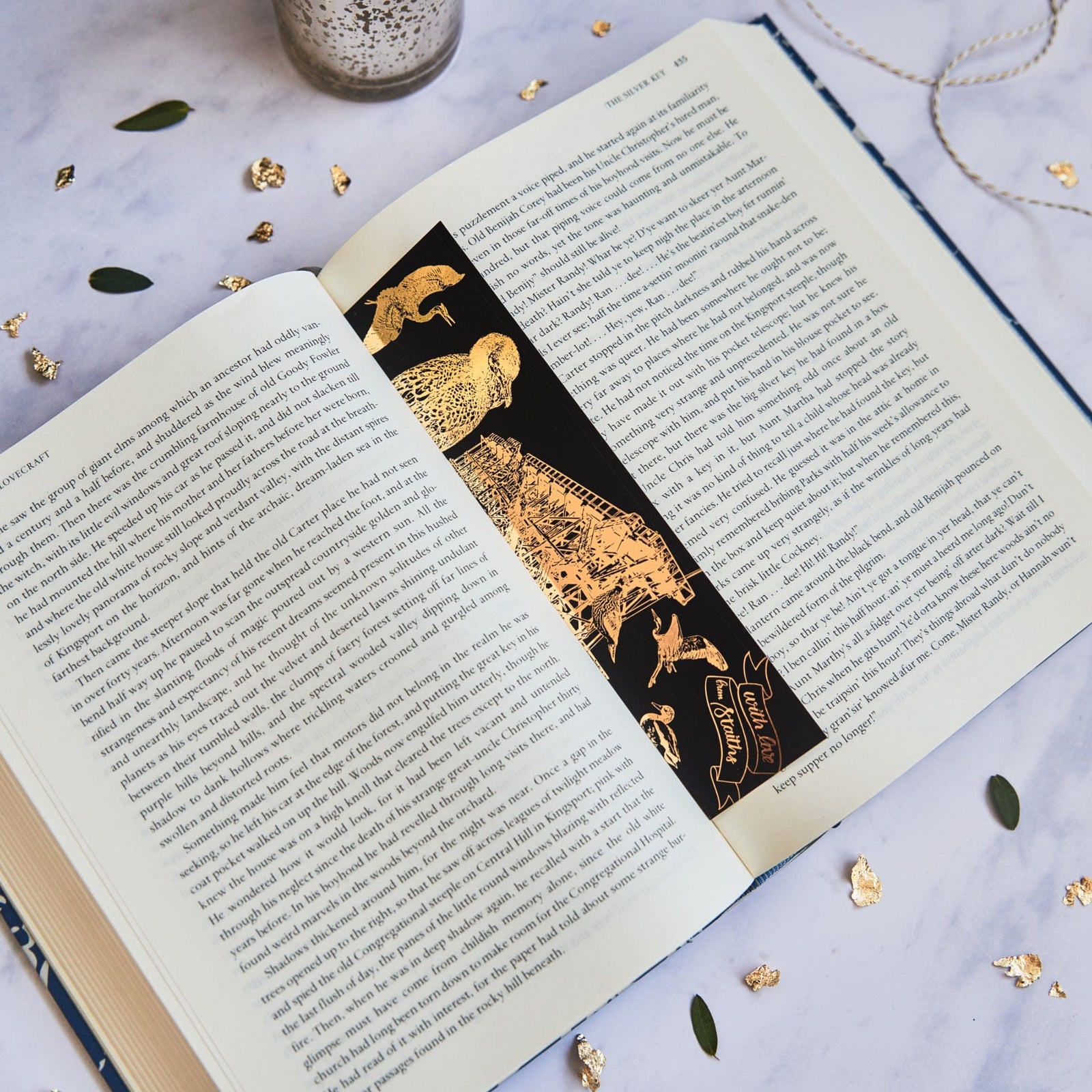 PowderButterfly Stationery Staiths Gold Foil Bookmark complete with gold foil illustrations of dunston staiths